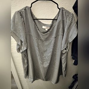 LOFT plus size vertical striped blouse with butterfly sleeves